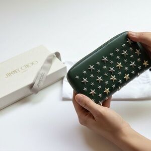 Jimmy Choo Forest Green Wallet with Star Studs